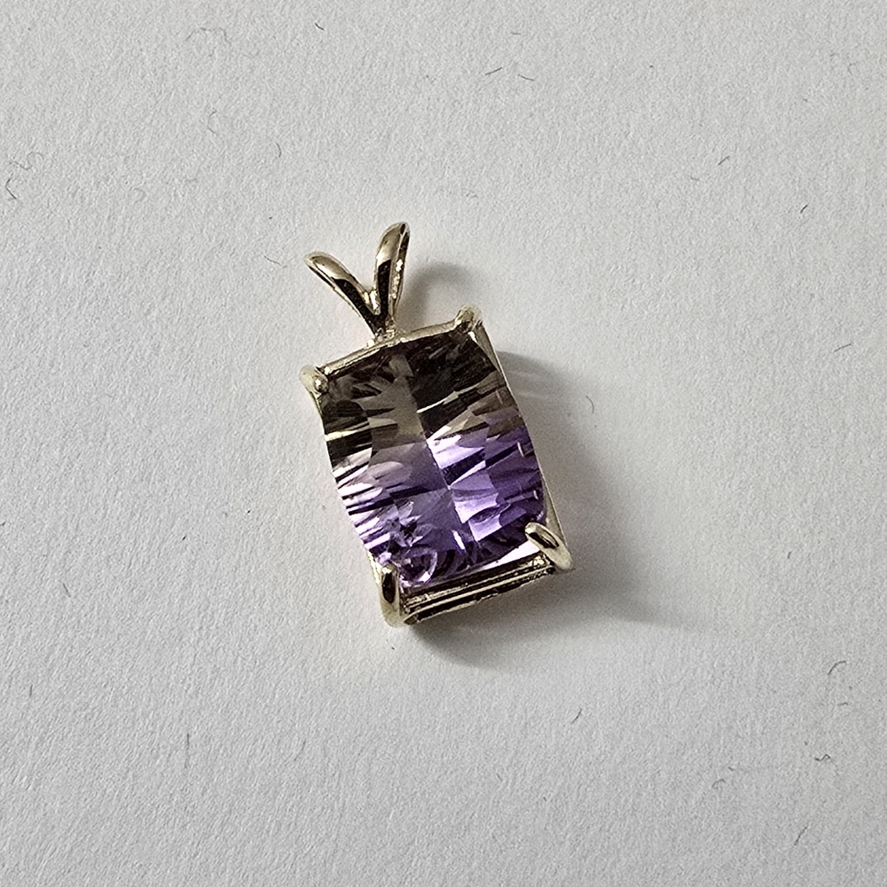 Watch Video / 3.2 Cttw Ethereal Duality โ 14K Gold Emerald-Cut Ametrine Pendant